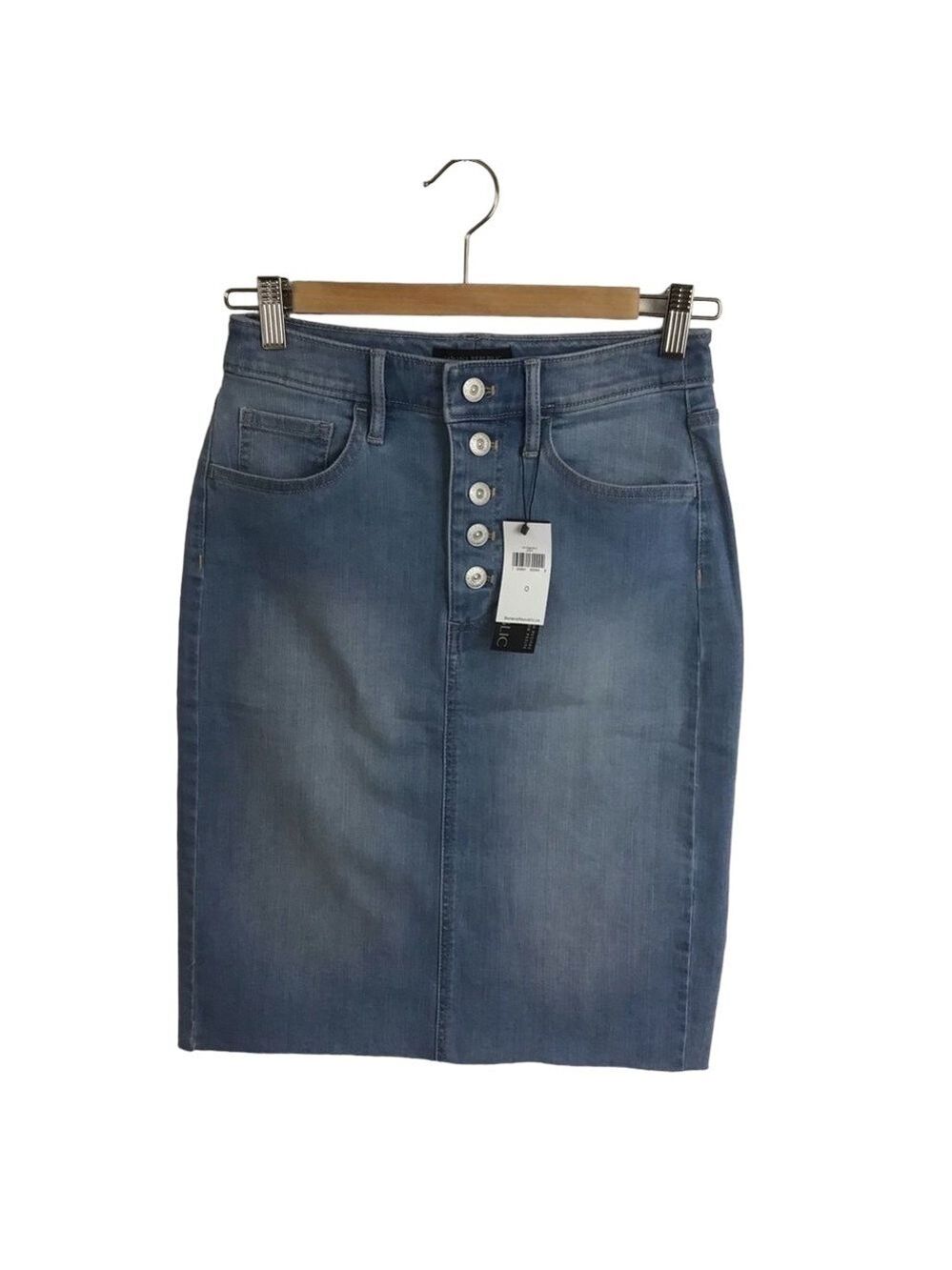 Banana Republic classic pencil skirt button fly long  blue denim stretchy size 0